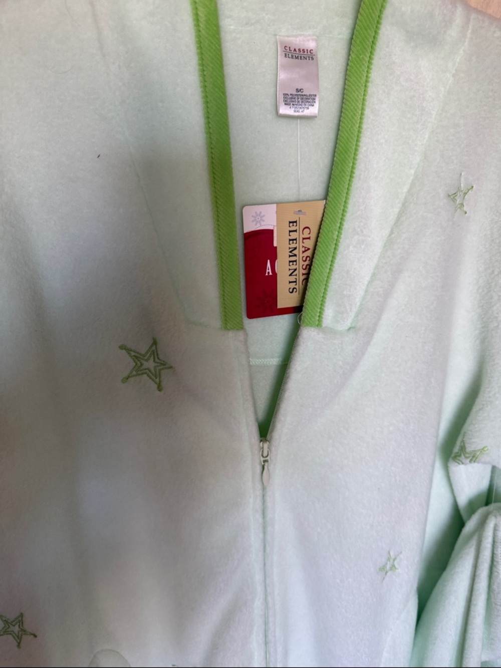 Brand new Classic Elements Pale Mint Zip Hoodie with Lime Star Accents nightgown
